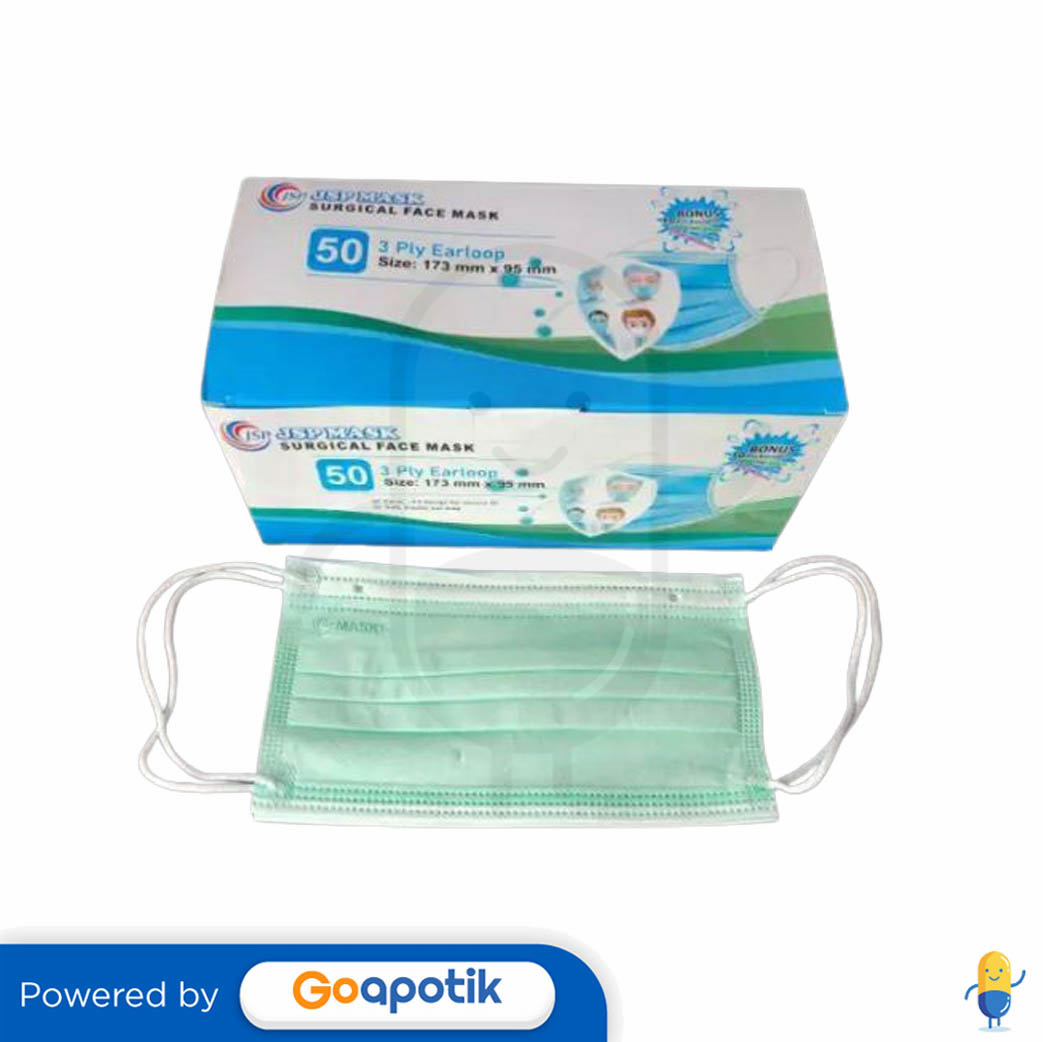 Jsp Mask Ply Surgical Face Mask Earloop Hijau Box Pcs Kegunaan