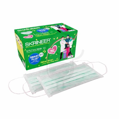 SKRINEER SMART PLUS MASK 3PLY EARLOOP HIJAU BOX 50 PCS Kegunaan Efek