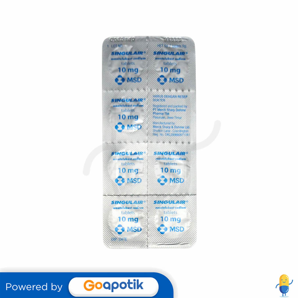 SINGULAIR 10 MG STRIP 7 TABLET Kegunaan Efek Samping Dosis Dan