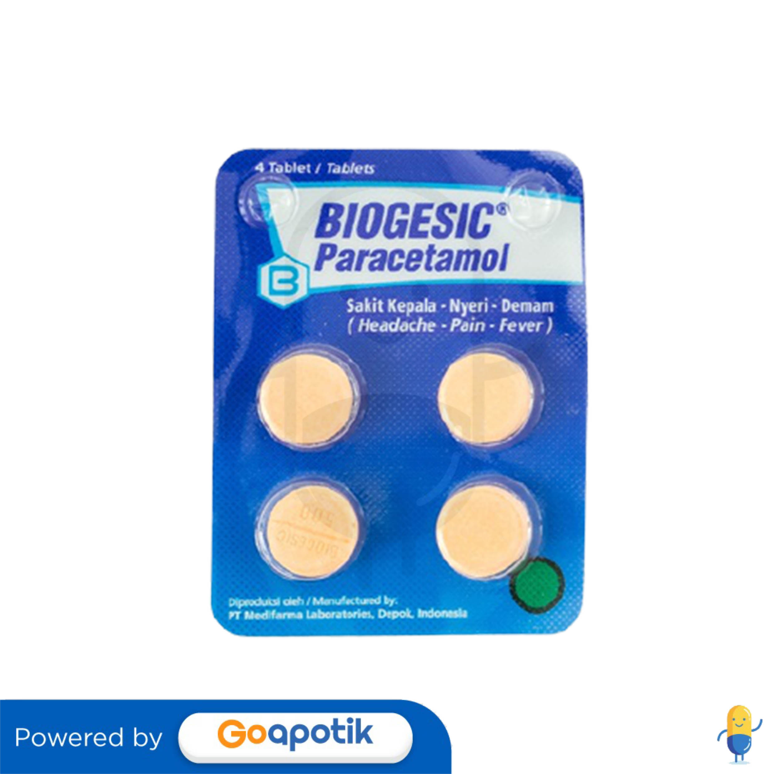 BIOGESIC 500 MG STRIP 4 TABLET Kegunaan, Efek Samping, Dosis dan