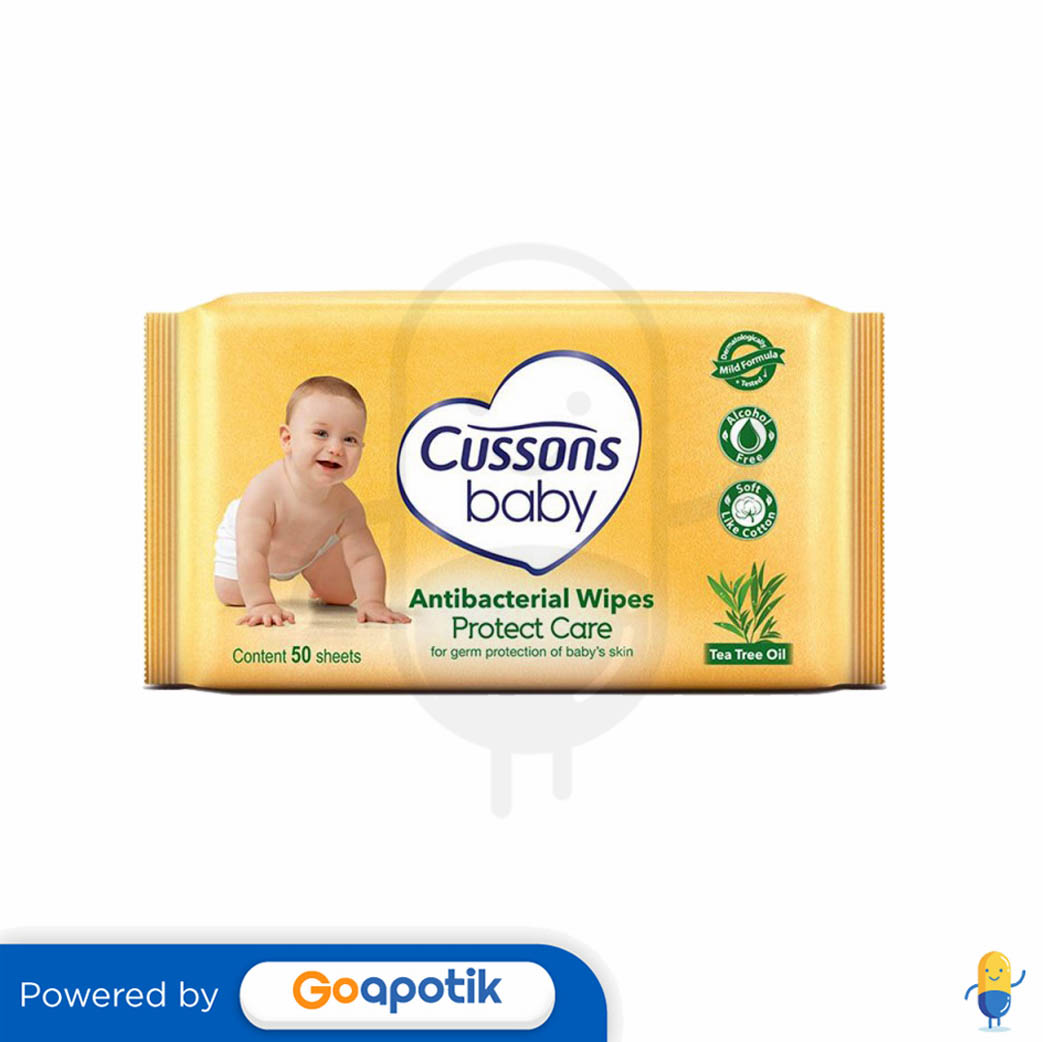 Cussons Baby Antibacterial Wipes Protect Care Pack 50 Sheets Kegunaan