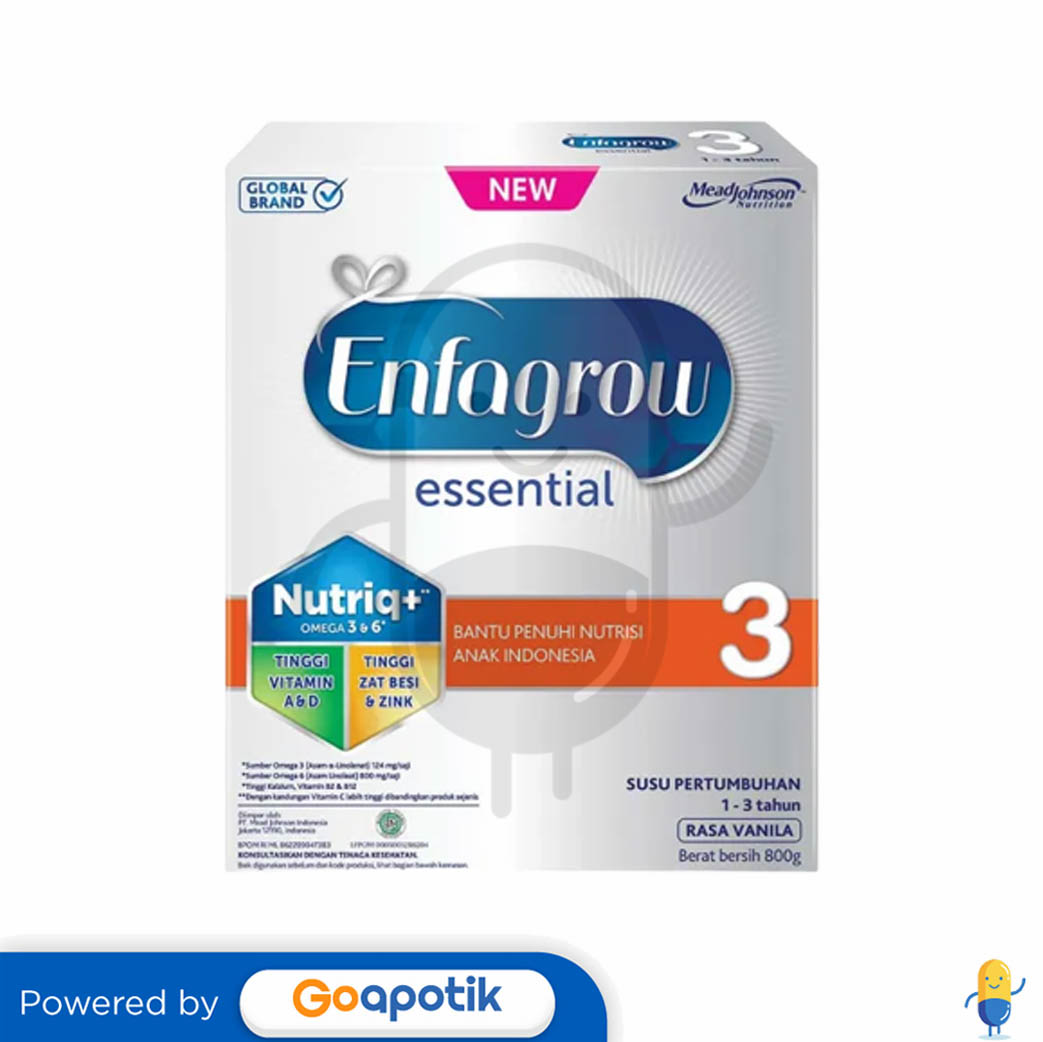 ENFAGROW ESSENTIAL 3 USIA 13 TAHUN RASA VANILA 800 GRAM BOX Kegunaan, Efek Samping, Dosis dan