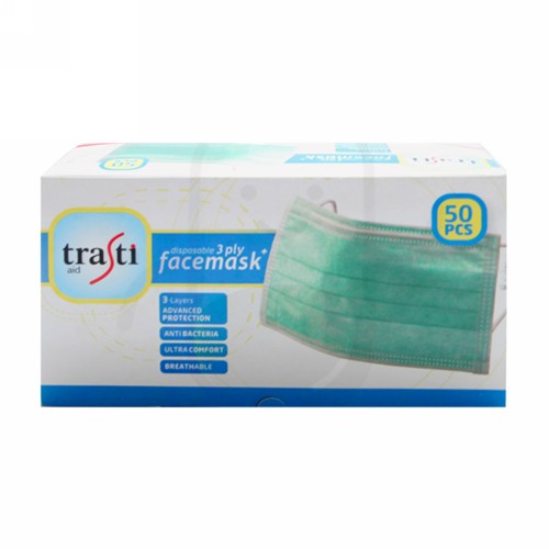 TRASTI MASKER FACE 3-PLY ( EAR LOOP JILBAB ) HIJAU BOX 50 PCS
