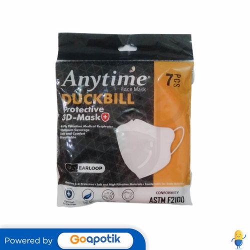 ANYTIME DUCKBILL FACE MASK EARLOOP WHITE SACHET 7 PCS