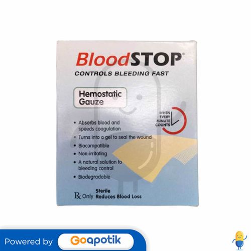 BLOOD STOP HEMOSTATIC GAUZE 5 CM X 5 CM BOX 5 PCS