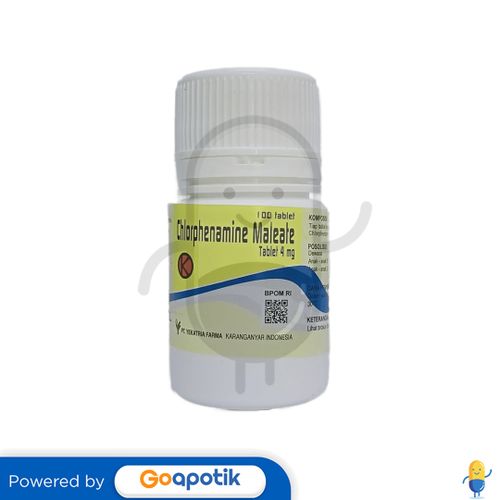 CHLORPHENAMINE MALEATE YEKATRIA 4 MG BOTOL 100 TABLET