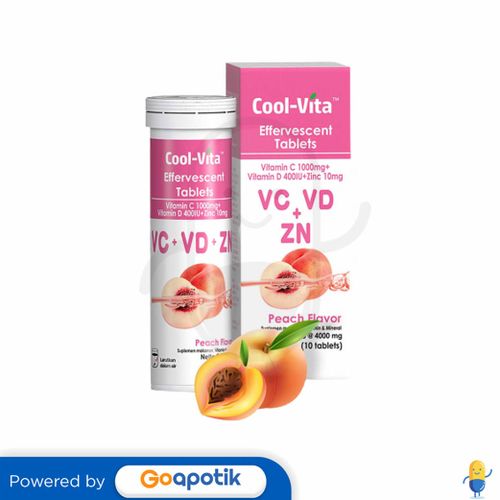 COOL-VITA VC+VD+ZN RASA PEACH TUBE 12 TABLET EFFERVESCENT