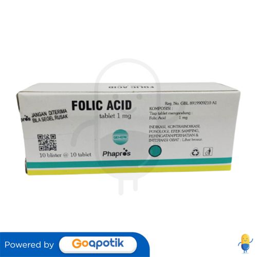 FOLIC ACID PHAPROS 1 MG BOX 100 TABLET