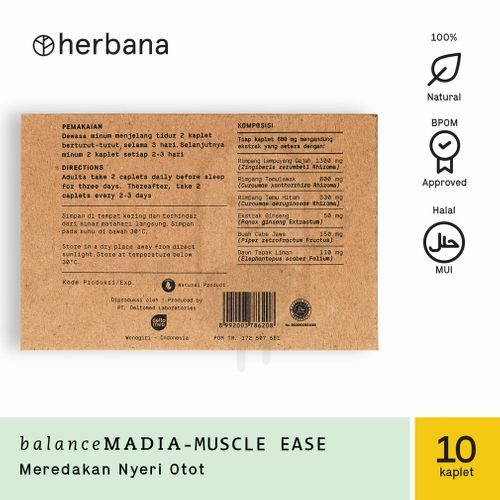 HERBANA BALANCE MADIA MUSCLE EASE STRIP 10 KAPLET Kegunaan, Efek