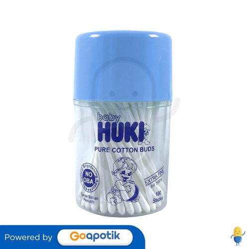 HUKI CI0014 COTTON BUD EXTRA FINE BIRU 100 PCS POT