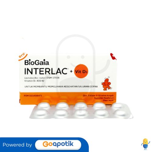 INTERLAC + VIT D3 400 IU RASA JERUK BOX 30 TABLET