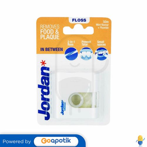 JORDAN DENTAL FLOSS MINT FLAVOUR + FLUORIDE 50 M PIECE Kegunaan, Efek