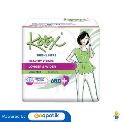 KOTEX FRESH LINER LONGER AND WIDER ANTI BACTERIAL ISI 16 PCS