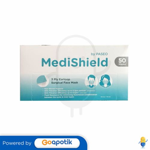 MEDISHIELD BY PASEO 3PLY SURGICAL FACE MASK EARLOOP HIJAU BOX 50 PCS