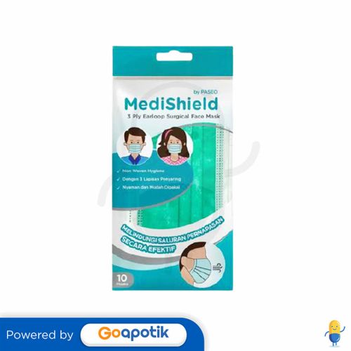 MEDISHIELD BY PASEO 3PLY SURGICAL FACE MASK EARLOOP HIJAU PACK 10 PCS