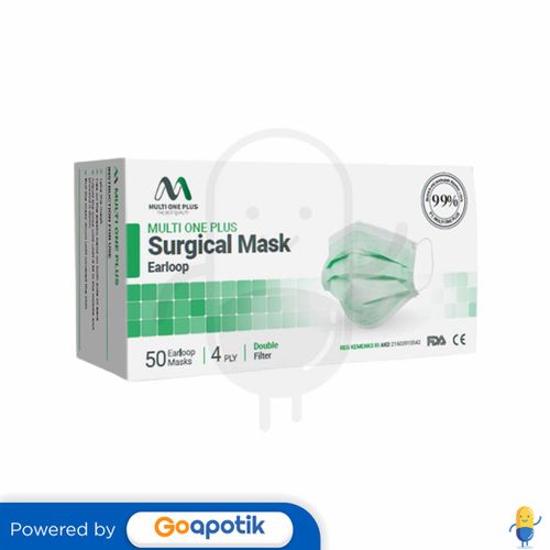 MULTI ONE PLUS 4PLY SURGICAL FACEMASK MASKER EARLOOP HIJAU BOX 50 PCS