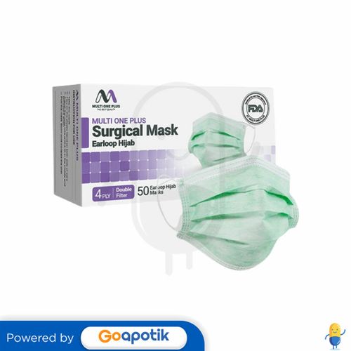 MULTI ONE PLUS 4PLY SURGICAL FACEMASK MASKER HIJAB HIJAU BOX 50 PCS