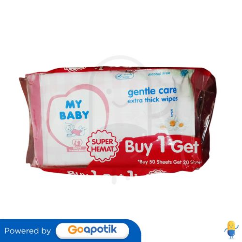 MY BABY GENTLE CARE EXTRA THICK WIPES PACK 50 SHEET FREE 20 SHEET