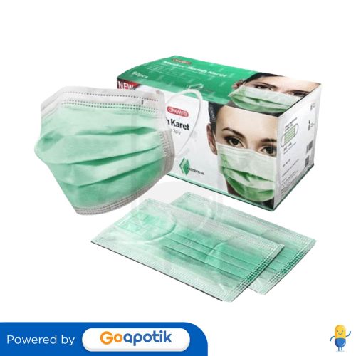 ONEMED 3PLY MASKER BEDAH KARET EARLOOP WARNA HIJAU BOX 50 PCS