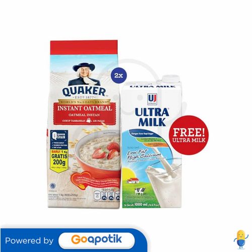 QUAKER SARAPAN SEHAT - INSTANT OATMEAL 1.2KG FREE ULTRA MILK 1L - ADVFG14076501020000