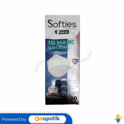 SOFTIES 4PLY 3D MASK SURGICAL EARLOOP PUTIH BOX 20 PCS