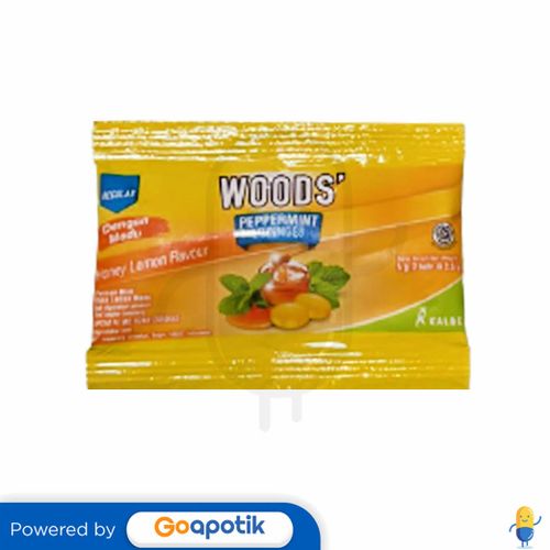 WOODS PEPPERMINT LOZENGES RASA HONEY LEMON SACHET 2 BUTIR