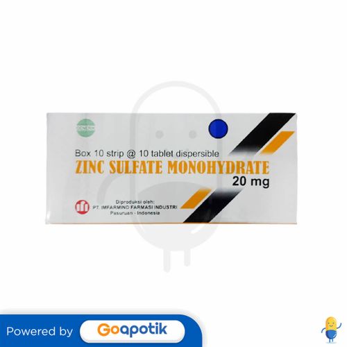 ZINC SULFATE MONOHYDRATE IMFARMIND 20 MG BOX 100 TABLET