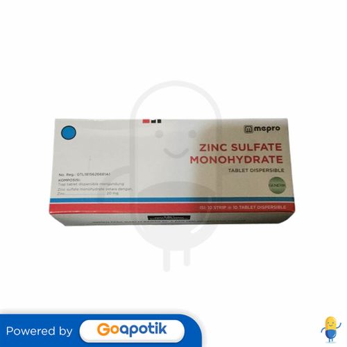 ZINC SULFATE MONOHYDRATE MEPRO 20 MG BOX 100 TABLET