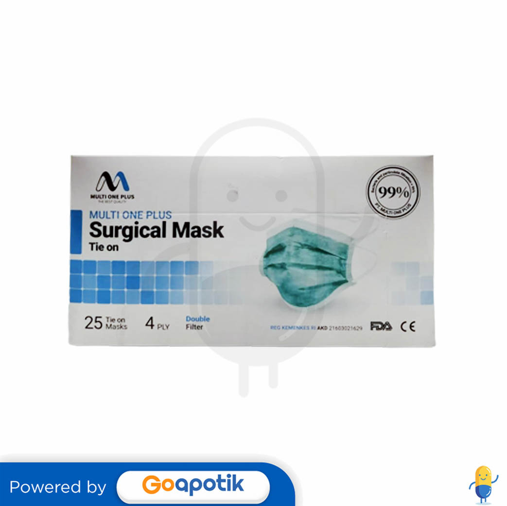 MULTI ONE PLUS 4PLY SURGICAL FACEMASK MASKER TIE ON HIJAU BOX 50 PCS