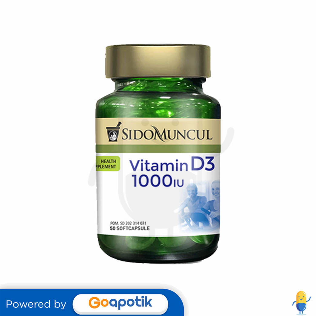 SIDOMUNCUL VITAMIN D3 1000 IU BOTOL 50 KAPSUL Kegunaan, Efek Samping
