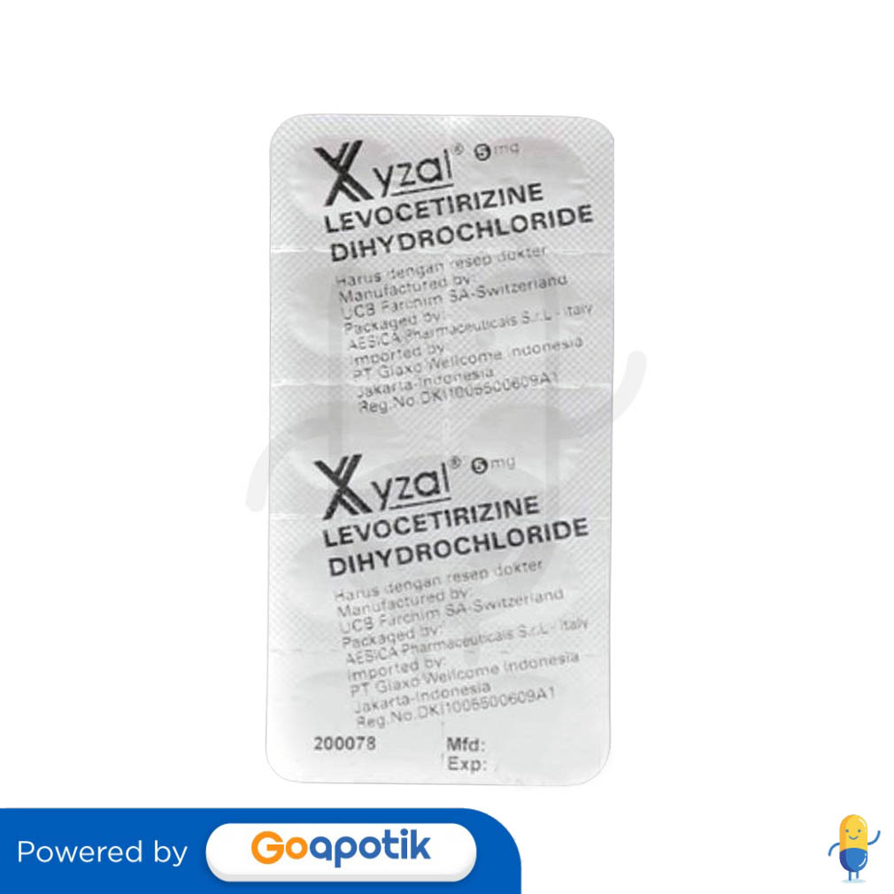 XYZAL 5 MG STRIP 10 TABLET - Kegunaan, Efek Samping, Dosis dan Aturan Pakai