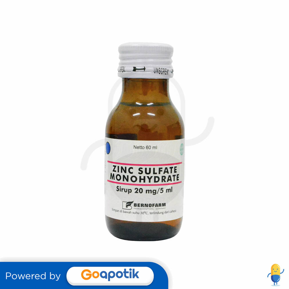 Zinc Sulfate Monohydrate Bernofarm 20 Mg5 Ml Syrup 60 Ml Kegunaan Efek Samping Dosis Dan 2505