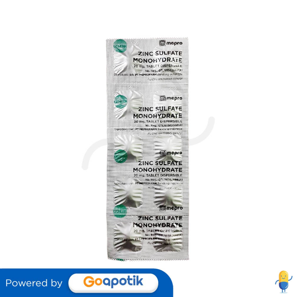 ZINC SULFATE MONOHYDRATE MEPRO 20 MG STRIP 10 TABLET Kegunaan, Efek