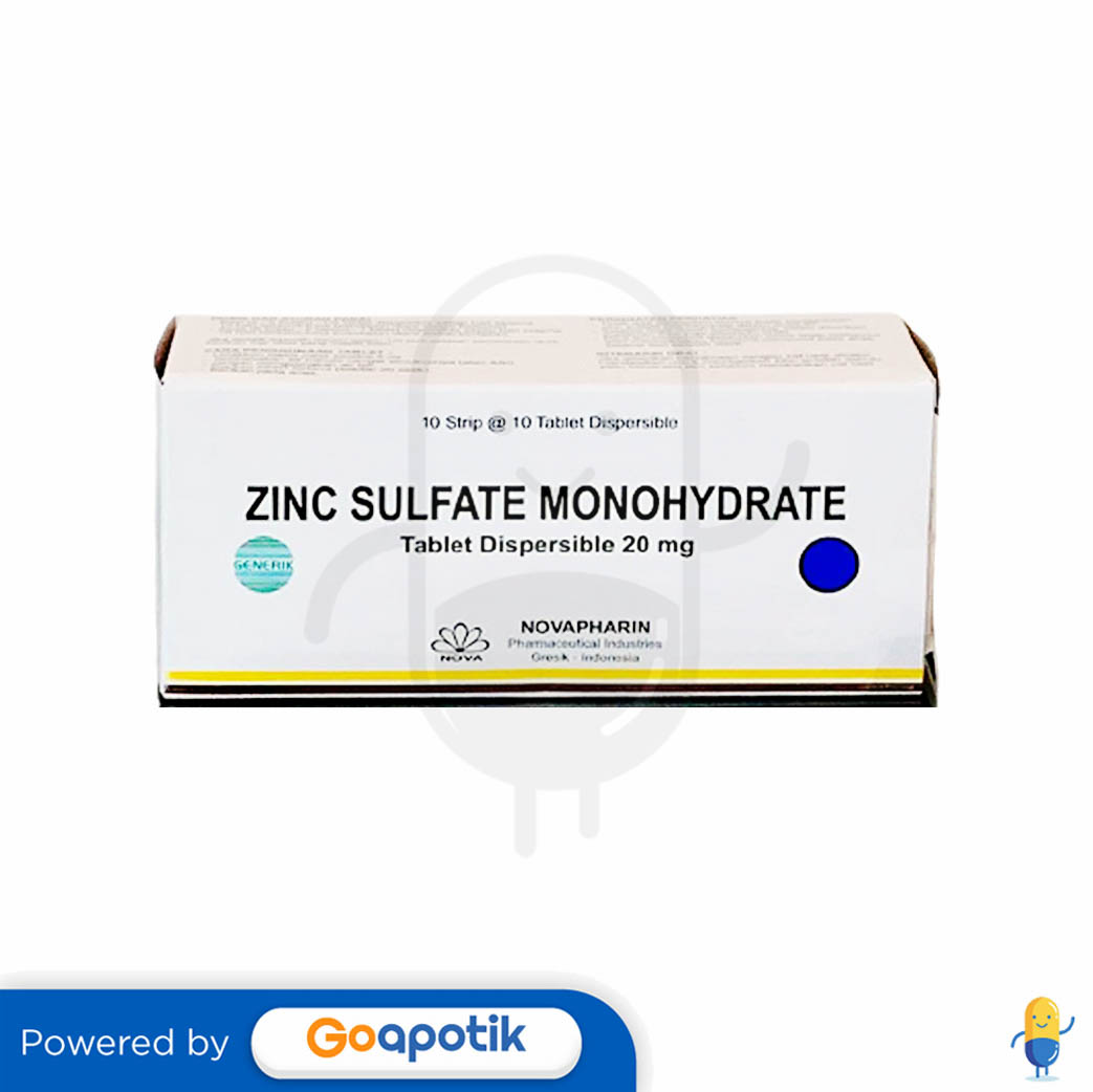 ZINC SULFATE MONOHYDRATE NOVAPHARIN 20 MG BOX 100 TABLET Kegunaan