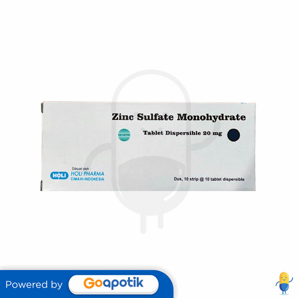 Zinc Sulfate Monohydrate 20 Mg Holi Box 100 Tablet Kegunaan Efek Samping Dosis Dan Aturan Pakai 9228